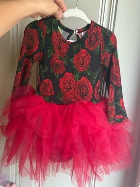 12/18M Bums & Roses Bamboo Girls Red Rose Tutu Dress with Tulle